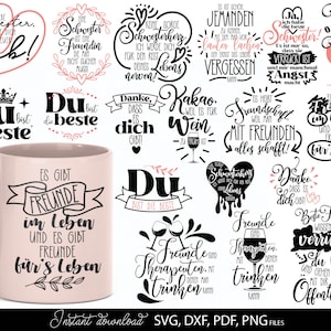 Fichier de traceur allemand SVG PNG DXF Bundle | Beste Freundin Svg | Fichier de traceur allemand Bruder Schwester | Lot de traçage de silhouettes Cricut