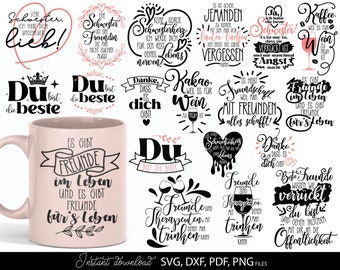 German Plotter File SVG PNG DXF Bundle | Beste Freundin Svg | German Bruder Schwester Plotter File | Cricut Silhouette Plotting Bundle