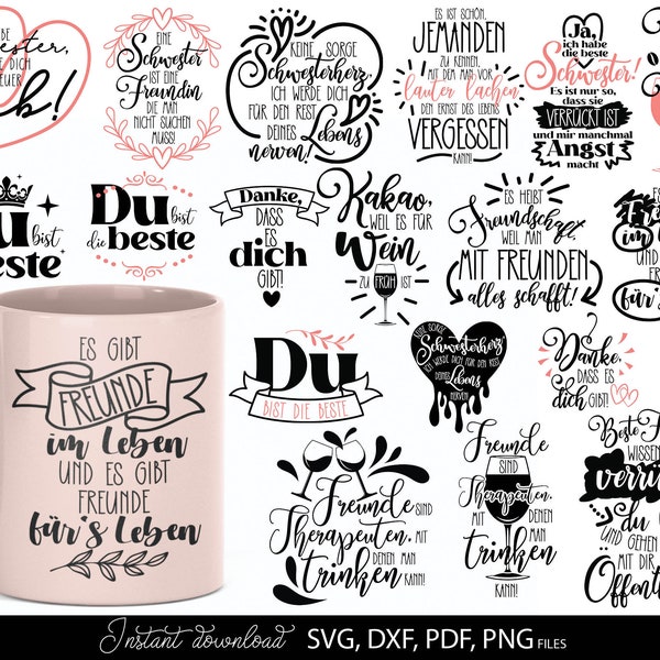 German Plotter File SVG PNG DXF Bundle | Beste Freundin Svg | German Bruder Schwester Plotter File | Cricut Silhouette Plotting Bundle