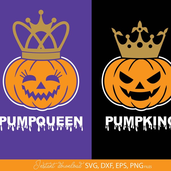 Pumpking svg | Pumpqueen svg | Pumpkin face svg | Happy Halloween svg | Funny Halloween decorations svg | files for Cricut, Silhouette