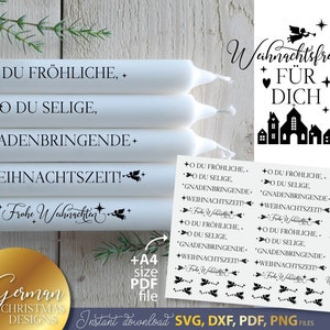 Bundle Deutsche Wörter Weihnachten SVG | Schnittdatei Deutscher Schriftzug Weihnachten | Plotterdatei Kerzentexte Weihnachten Kerze Design SVG