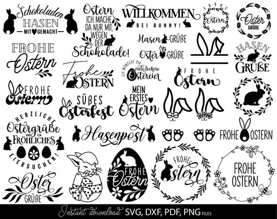 Deutsches Ostern SVG Bundle mit Hase Küken und Kranz als digitaler Download für kreative Projekte