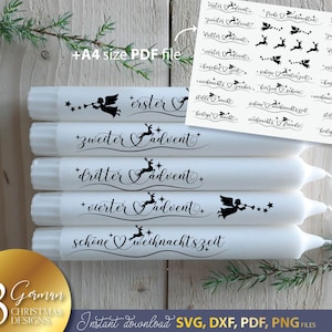Bundle Deutsche Wörter Weihnachten SVG Schneidedatei Deutscher Schriftzug Weihnachten Plotterdatei Kerzentexte Weihnachtskerze Design Laserdatei Weihnacht