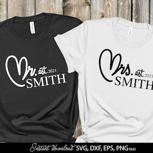 Herr und Frau SVG | Mr und Mrs Sign SVG | Hochzeits-Shirt SVG | Gerade verheiratet svg | Engagiert Ornament svg | Ehe | Schnitt Dateien Cricut, Silhouette