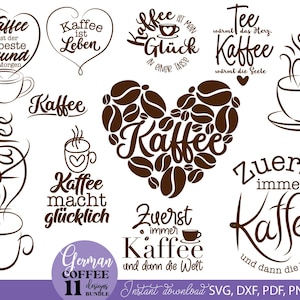 Bundle SVG de citations de café allemand, dessins Kaffee ist Glück, tasses à téléchargement numérique