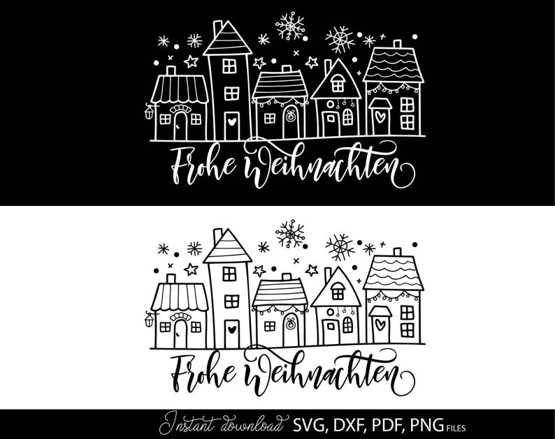 Frohe Weihnachten Christmas Houses SVG – German Ornament Decor (Digital Download) image 3