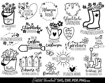 ドイツ語の引用を含むガーデニング SVG バンドル、Pflanzen Mama Gärtnerin デザイン、Garden Lovers ファイル