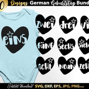 Deutsches Geburtstagskind Plotterdatei DXF EPS SVG Bundle | Liebling Herz Kind Geburtstagsgruß | Cricut Download Plottern Bundle | Geburtstag