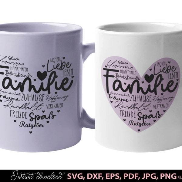 Family heart plot file svg dxf jpg pdf eps, familie herz plotterdatei, familie poster, zuhause freude svg, familie geschenk svg