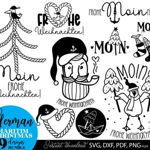 Ensemble nautique allemand Weihnachten - Moinnachten Plotterdatei - Noël maritime - Captain Christmas svg png Wilkommen im Norden Christmas