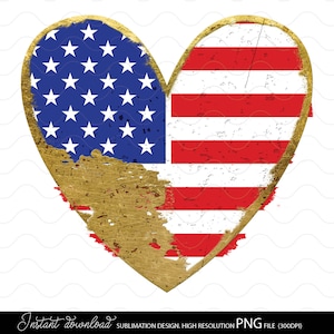 Bandera de Estados Unidos con forma de corazón / Diseño de sublimación de la bandera estadounidense para el 4 de julio Descargas PNG / Camiseta Freedom Independent PNG / Corazón estadounidense PNG