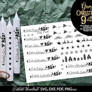 Bundle Deutsche Wörter Weihnachten SVG | Schnittdatei Deutscher Schriftzug Weihnachten | Plotterdatei Kerzentexte Weihnachten Kerze Design SVG Laserdatei