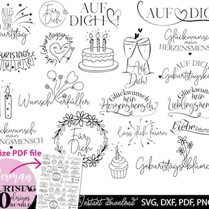 Alles Gute Zum Geburtstag Deutsche Geburtstag Plotterdatei SVG Bundle DXF PNG Geburtstagskind Clipart Deutsche Sprüche Geburtstag plotterdatei