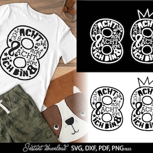 German Kind Achter Geburtstag Number acht Plotter svg png German kids ein Geschenk plotterdate Geburtstagskind ich bin Achter svg png