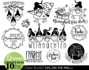 German Christmas SVG Bundle, Frohe Weihnachten Plotterdateien, Lustige Wichtel Designs, DIY Kerzen, Tassen, Karten, Geschenkideen Set