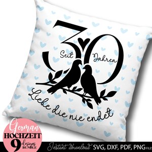 German Hochzeit plotterdatei Porzellanhochzeit Silberhochzeit Perlenhochzeit Svg Rubinhochzeit Goldene Hochzeit Diamanten Hochzeit Svg Png Dxf Png files included. Compatible with Cricut, Silhouette, Glowforge, sublimation, laser cut machines. Buy now