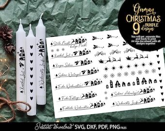 German Christmas Words SVG Bundle: Candle Texts, Laser Cut File (Digital Download)