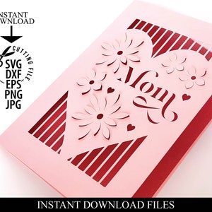 Carte de fête des mères heureuse SVG | Carte découpée florale de maman SVG | Carte d'anniversaire mère découpée modèle SVG | La vie de maman svg | Fichiers de découpe Cricut, Silhouette