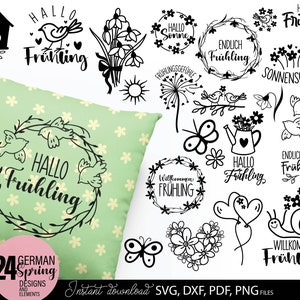 Plotterdatei frühling, Plotterdatei Ostern, Plotterdatei Frühling SVG, Plotterdatei Blume Hello Frühling Bundle, Deutsche Plotterdatei SVG