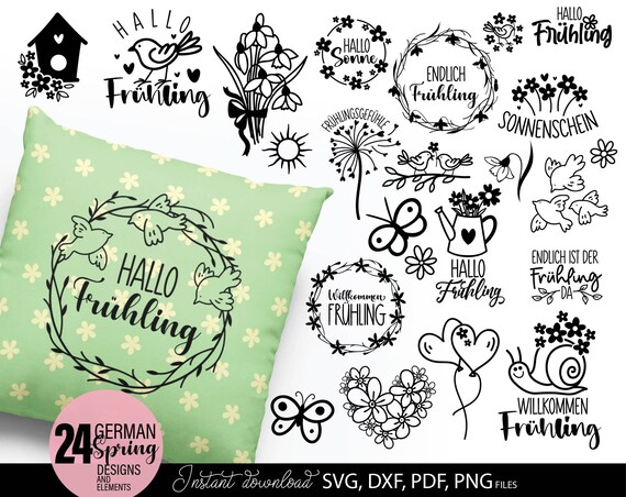 Frühlingsblumen SVG Bundle mit Ostern und Hallo Frühling Designs als digitaler Download für kreative Projekte