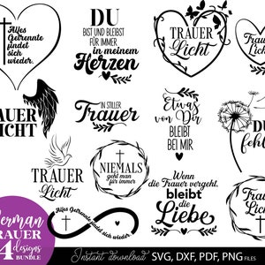 Bundle de fichiers Svg Png de Trauer allemand, Silhouette de croix Cricut Tod des cliparts en vinyle découpé au Laser fichier pochoir bricolage modèle Laserdatei Trauer