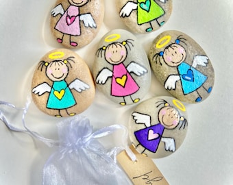 Schutzengelstein, bemalter Stein, Geschenkidee, Mitbringsel, Dekoration, Schutzengel, Guardianangel, Glücksbringer, Stoneart