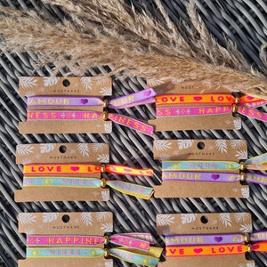 Text bracelet, adjustable size, fabric bracelet, boho style, Ibiza style, neon bracelets, friendship bracelets image 2