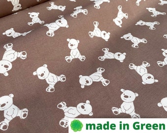 Neutral Baby Cotton Fabric with Cute Teddy Bear Design - Ideal for Nursery Decor & DIY Baby Clothes
