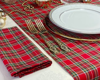 Tischläufer Weihnachtstagen/Tischläufer rot tartan/Tischläufer abwischbar aus Baumwolle Made in Italy