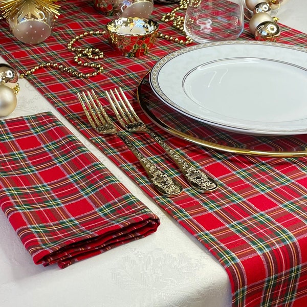 Runner natalizio tartan rosso con filo lurex oro/Copritavolo scozzese rosso Made in Italy/Copritavolo rosso/Runner tavola