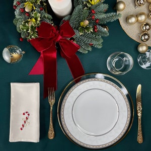 Embroidered Christmas napkins with nutcracker Christmas tree or candy cane/Embroidered Christmas napkins