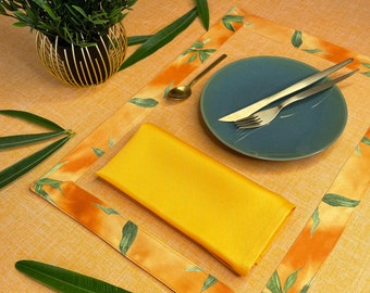 Vlekbestendige oranje placemats/Handgemaakte vlekbestendige oranje placemats/Ontbijtset/Placemats