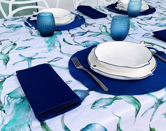 Sealife tablecloth/Tablecloth sea pattern/Tablecloth with fishes/Large Sea Tablecloth/Fish Cotton Tablecloth/Summer Tablecloth