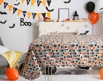Halloween tablecloth with pumpkins bats cats/Halloween decorations/Halloween table decor