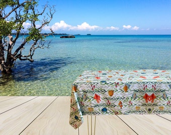 Sea Cotton Tablecloth/Tablecloth sea pattern/Tablecloth fishes/Large Sea Tablecloth/Fish Cotton Tablecloth/Summer Tablecloth