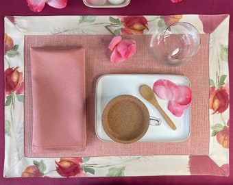 Set vlekbestendige placemats met bloemenmotief / Handgemaakte vlekbestendige placemats / Placemats / Ontbijtplacemats