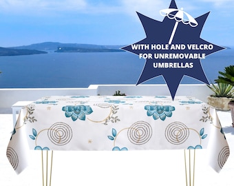 Outdoor tablecloth with umbrella hole/Tablecloth for umbrella available oval round square rectangle/Waterproof tablecloth