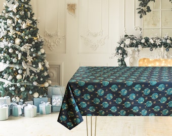 Christmas tablecloth/ Green Christmas tablecloth/ Holiday tablecloth/ Table decor/ Cotton Christmas Table cloth