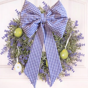 Large Purple Gingham Bow – Front door decor handmade in Italy for Easter & Spring Décor – Decorative Bow for Home – Spring Bow Accessory