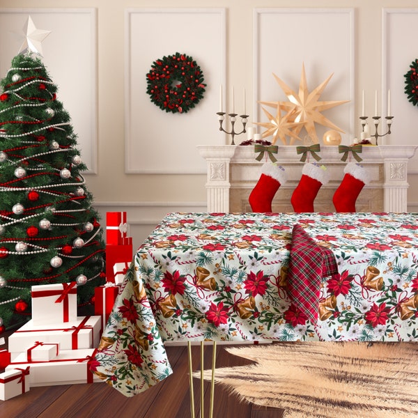 Nappe de Noël avec des serviettes/Table de Noël/Nappe de Noël coton/Couverture de table Noël