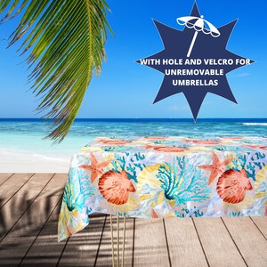 Outdoor tablecloth with umbrella hole sea themed available oval round square rectangle in different sizes/Waterproof tablecloth with shells