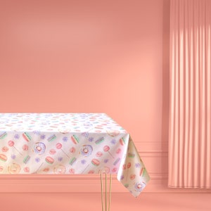 Birthday tablecloth with macarons/ Oval square round rectangular tablecloth  available various sizes / Baby girl party tablecloth