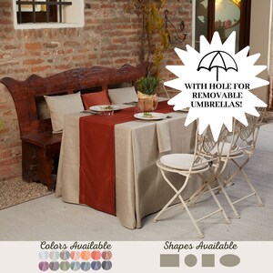 Waterproof tablecloth with hole for umbrella Custom tablecloth rectangle oval round and square 100% Made in Italy