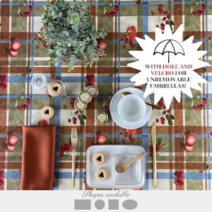 Outdoor country tablecloth with hole for umbrella Waterproof custom tablecloth rectangle round square oval 100% Made in Italy