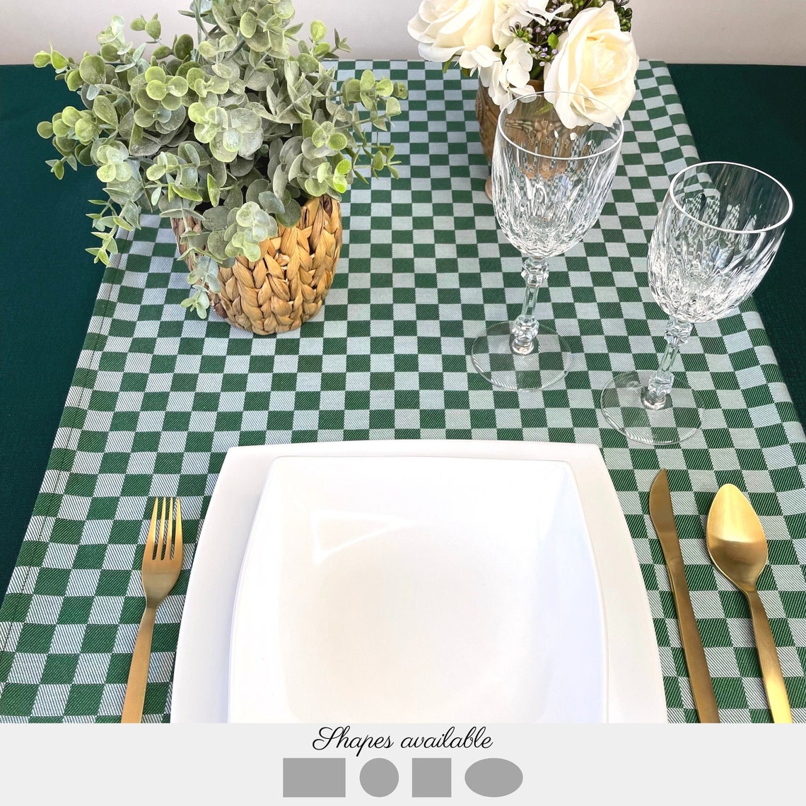 Waterproof Green Gingham Tablecloth. Round Gingham Tablecloth Etsy UK