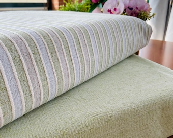 Striped Fabric Green Beige Gray+Solid Green, Poly Cotton 240g/High-Quality Upholstery Fabric for Cushions,Curtains, Home Decor, DIY Projects