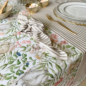 Easter tablecloth/Bunnies tablecloth/Outdoor tablecloth/Cotton tablecloth/Spring tablecloth