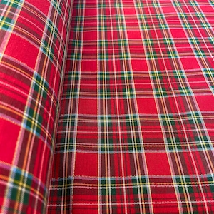 Christmas fabric by the meter/Tartan fabric with gold lurex wire width 126&quot;/ Red tartan fabric by meter/Red Christmas textile