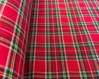 Christmas fabric by the meter/Tartan fabric with gold lurex wire width 126"/ Red tartan fabric by meter/Red Christmas textile