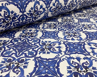 Vibrant Blue Majolica Fabric | Mediterranean-Inspired | Perfect for Elegant Events